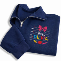 Personalized Teacher Embroidered Quarter Zip Sweatshirt, Custom Mrs Name Pullover, Classroom Layer, Back to School Outfit, Teacher Gift