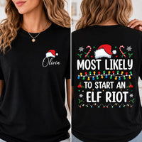 Personalized Most Likely To Christmas Shirt, Custom Name Santa Challenge Tee, Funny Front Back Print, Holiday Party Outfit, Christmas Gift