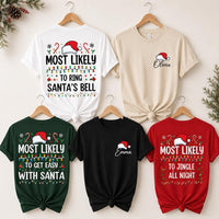 Personalized Most Likely To Christmas Shirt, Custom Name Santa Challenge Tee, Funny Front Back Print, Holiday Party Outfit, Christmas Gift