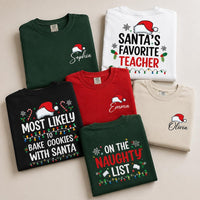 Personalized Most Likely To Christmas Shirt, Custom Name Santa Challenge Tee, Funny Front Back Print, Holiday Party Outfit, Christmas Gift