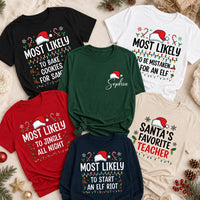 Personalized Most Likely To Christmas Shirt, Custom Name Santa Challenge Tee, Funny Front Back Print, Holiday Party Outfit, Christmas Gift