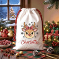 Personalized Reindeer Santa Sack, Christmas Toy Sack with Name, Reindeer Santa Gift Bag, Reusable Present Sack, Kids Christmas Gift