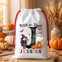 Personalized Drawstring Sack, Trick or Treat Halloween Bag with Name, Kids Candy Sack, Custom Initial Gift Bag, Halloween Keepsake