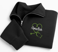 Personalized Nurse Embroidered Quarter Zip Sweatshirt, Custom Name Pullover, Scrub Layering Top, Hospital Shift Wear, Nurses Week Gift