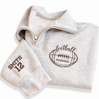 Football Mama Embroidered Quarter Zip Sweatshirt, Custom Player Name Sleeve, Mama Cozy Pullover, Football Sideline Mom, Gift for Mom