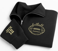Football Mama Embroidered Quarter Zip Sweatshirt, Custom Player Name Sleeve, Mama Cozy Pullover, Football Sideline Mom, Gift for Mom