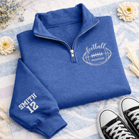 Football Mama Embroidered Quarter Zip Sweatshirt, Custom Player Name Sleeve, Mama Cozy Pullover, Football Sideline Mom, Gift for Mom