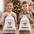 Personalized Reindeer Santa Sack, Christmas Toy Sack with Name, Large Drawstring Bag for Kids, Reindeer Santa Gift Bag, Holiday Keepsake