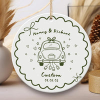 Custom Anniversary Ceramic Ornament, Couple Names and Date Keepsake, Wedding Cake Design, Couple Christmas Ornament, Newlywed Gift