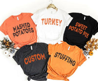 Personalized Thanksgiving Family Shirt, Custom Food Role Tee, Matching Thanksgiving Shirts, Friendsgiving Outfit, Holiday Party Gift
