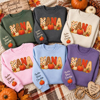 Personalized Nana Fall Sweatshirt, Custom Grandkids Names Shirt, Pumpkin Nana Shirt, Autumn Grandma Pullover, Gift for Grandma, Front Sleeve