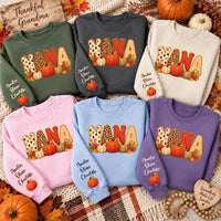 Personalized Nana Fall Sweatshirt, Custom Grandkids Names Shirt, Pumpkin Nana Shirt, Autumn Grandma Pullover, Gift for Grandma, Front Sleeve