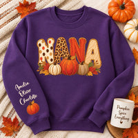 Personalized Nana Fall Sweatshirt, Custom Grandkids Names Shirt, Pumpkin Nana Shirt, Autumn Grandma Pullover, Gift for Grandma, Front Sleeve
