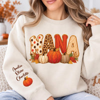 Personalized Nana Fall Sweatshirt, Custom Grandkids Names Shirt, Pumpkin Nana Shirt, Autumn Grandma Pullover, Gift for Grandma, Front Sleeve