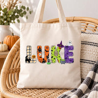 Personalized Halloween Canvas Tote Bag, Custom Name Trick or Treat Bag, Spooky Name Bag, Reusable Cotton Tote, Halloween Party Gift