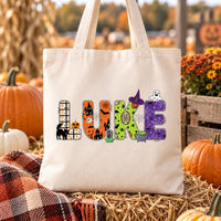 Personalized Halloween Canvas Tote Bag, Custom Name Trick or Treat Bag, Spooky Name Bag, Reusable Cotton Tote, Halloween Party Gift
