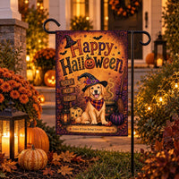 Personalized Golden Retriever Halloween Garden Flag, 12x18 Double Sided Yard Flag, Spooky Porch Decor, Custom Dog Name, Pet Lover Gift