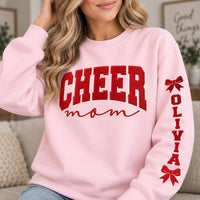 Custom Cheer Mom Puff Print Sweatshirt, Personalized Sleeve Name Hoodie, Squad Puff Shirt, Raised 3D Game Day Spirit Wear, Cheer Mom Gift