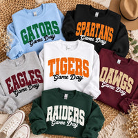 Personalized Team Game Day Sweatshirt, Custom Sport Sweatshirt, Varsity Mascot, Football Game Day Mom Outfit, Gift for Athlete, Front Sleeve