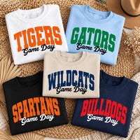 Personalized Team Game Day Sweatshirt, Custom Sport Sweatshirt, Varsity Mascot, Football Game Day Mom Outfit, Gift for Athlete, Front Sleeve