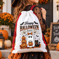 Personalized Halloween Treat Sack, Custom Trick or Treat Bag with Name, Kids Candy Sack, Reusable Drawstring Bag, Halloween Gift for Kids