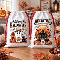 Personalized Halloween Treat Sack, Custom Trick or Treat Bag with Name, Kids Candy Sack, Reusable Drawstring Bag, Halloween Gift for Kids