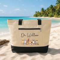 Personalized Veterinarian Tote Bag with Zipper, Custom Name Canvas Tote, Pet Lover Canvas Bag, Vet Clinic Gear, Gift for Veterinarian