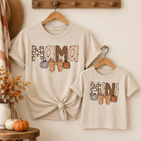 Personalized Mama and Mini Matching Shirt, Custom Mom and Child Fall Tee, Pumpkin Family Outfit, Sleeve Name Shirt, Custom Family Gift