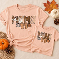 Personalized Mama and Mini Matching Shirt, Custom Mom and Child Fall Tee, Pumpkin Family Outfit, Sleeve Name Shirt, Custom Family Gift