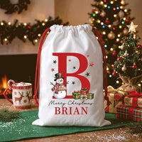 Personalized Santa Sack, Santa Claus Christmas Toy Sack with Name & Initial, Large Gift Bag, Christmas Present Sack, Christmas Eve Gift
