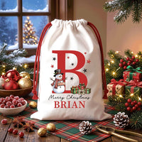 Personalized Santa Sack, Santa Claus Christmas Toy Sack with Name & Initial, Large Gift Bag, Christmas Present Sack, Christmas Eve Gift