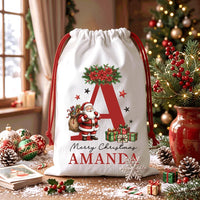 Personalized Santa Sack, Santa Claus Christmas Toy Sack with Name & Initial, Large Gift Bag, Christmas Present Sack, Christmas Eve Gift