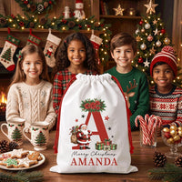 Personalized Santa Sack, Santa Claus Christmas Toy Sack with Name & Initial, Large Gift Bag, Christmas Present Sack, Christmas Eve Gift