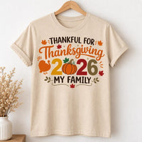 Thankful for Thanksgiving 2026 Family Shirt, Matching Thanksgiving Tee, Turkey Pumpkin Fall Shirt, Family Dinner Outfit, Holiday Gift