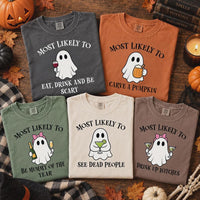 Personalized Most Likely To Halloween Shirt, Custom Funny Drinking Ghost Tee, Matching Family Shirts, Halloween Party Tee, Gift for Friend
