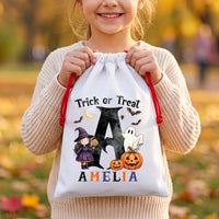 Personalized Drawstring Sack, Trick or Treat Halloween Bag with Name, Kids Candy Sack, Custom Initial Gift Bag, Halloween Keepsake