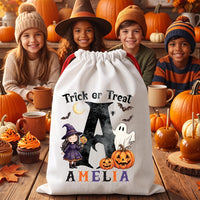 Personalized Drawstring Sack, Trick or Treat Halloween Bag with Name, Kids Candy Sack, Custom Initial Gift Bag, Halloween Keepsake