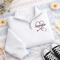Personalized Nurse Embroidered Quarter Zip Sweatshirt, Custom Name Pullover, Scrub Layering Top, Hospital Shift Wear, Nurses Week Gift