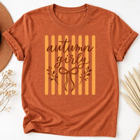 Autumn Girly Thanksgiving Shirt, Cute Fall Bow Graphic Tee, Pumpkin Orange Striped T Shirt, Cozy Harvest Season Outfit, Thanksgiving Gift