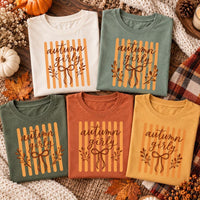 Autumn Girly Thanksgiving Shirt, Cute Fall Bow Graphic Tee, Pumpkin Orange Striped T Shirt, Cozy Harvest Season Outfit, Thanksgiving Gift