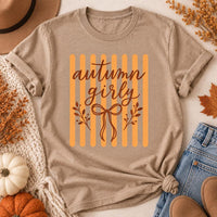 Autumn Girly Thanksgiving Shirt, Cute Fall Bow Graphic Tee, Pumpkin Orange Striped T Shirt, Cozy Harvest Season Outfit, Thanksgiving Gift