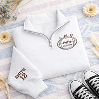 Football Mama Embroidered Quarter Zip Sweatshirt, Custom Player Name Sleeve, Mama Cozy Pullover, Football Sideline Mom, Gift for Mom