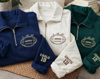 Football Mama Embroidered Quarter Zip Sweatshirt, Custom Player Name Sleeve, Mama Cozy Pullover, Football Sideline Mom, Gift for Mom