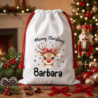 Personalized Reindeer Santa Sack, Christmas Toy Sack with Name, Large Drawstring Bag for Kids, Reindeer Santa Gift Bag, Holiday Keepsake