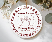Custom Anniversary Ceramic Ornament, Couple Names and Date Keepsake, Wedding Cake Design, Couple Christmas Ornament, Newlywed Gift