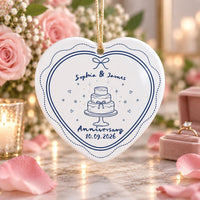 Custom Anniversary Ceramic Ornament, Couple Names and Date Keepsake, Wedding Cake Design, Couple Christmas Ornament, Newlywed Gift