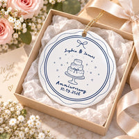Custom Anniversary Ceramic Ornament, Couple Names and Date Keepsake, Wedding Cake Design, Couple Christmas Ornament, Newlywed Gift