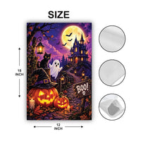 Haunted House Halloween Garden Flag, 12x18 Inch Double Sided Yard Flag, Spooky Porch Decor, Pumpkin Ghost Outdoor Decor, Halloween Gift
