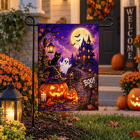 Haunted House Halloween Garden Flag, 12x18 Inch Double Sided Yard Flag, Spooky Porch Decor, Pumpkin Ghost Outdoor Decor, Halloween Gift