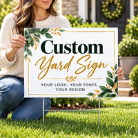 Custom Design Yard Sign - Coroplast Personalized Yard Sign, Custom Lawn Sign, Custom Upload Your Own Design Yard Sign with Metal H-Stake